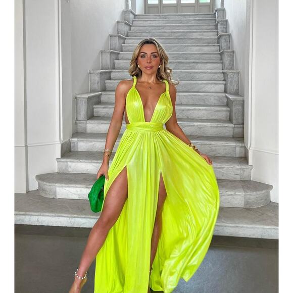 Bronx and Banco Goddess Gown in Neon Yellow - Picture 1 of 11